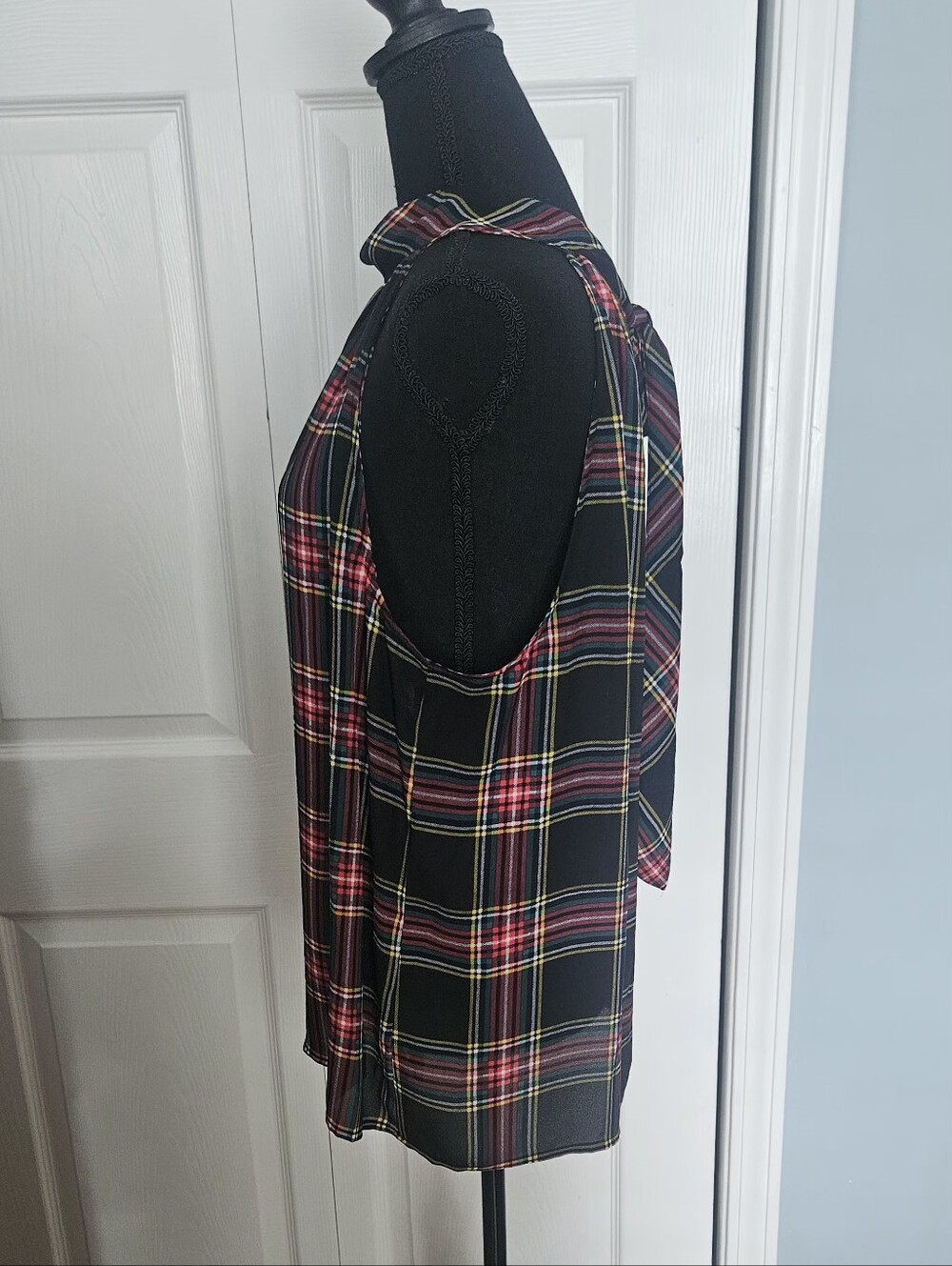 J. Crew Womens 14 Plaid Halter Top Sleeveless Tie Back Tartan Blouse Red Green - Picture 3 of 6